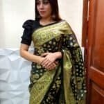 Tangail Tat Katan Saree Combo Set for Women - Saree  Churi Necklace Gazra Chocolate Mirror Etc