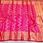 Tangail Tat Katan Saree Combo Set for Women - Saree  Churi Necklace Gazra Chocolate Mirror Etc