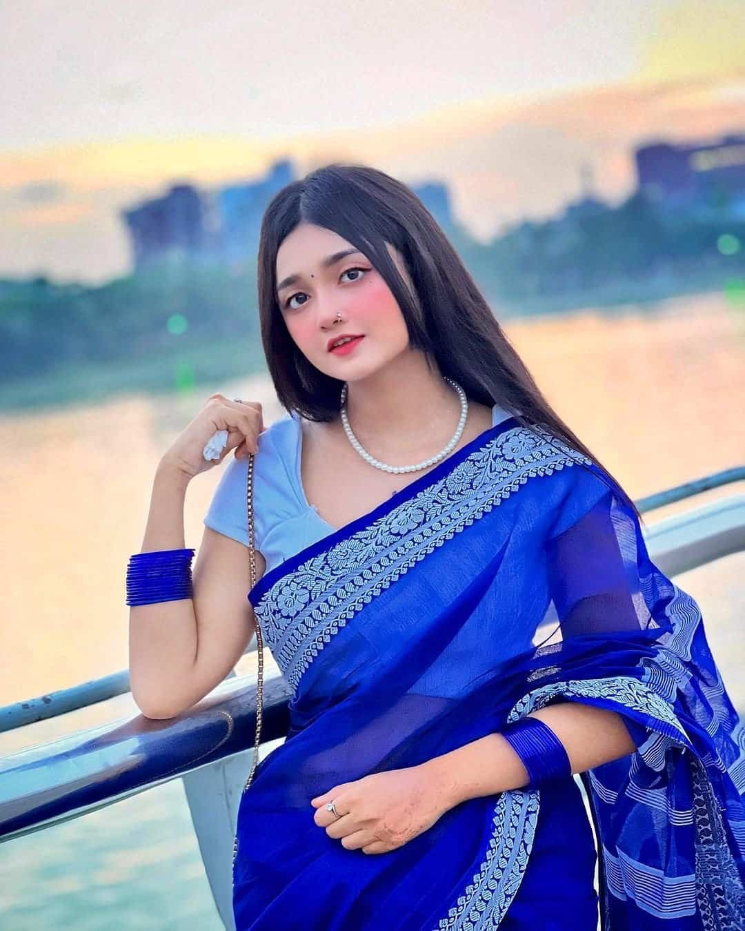 Saree Combo Gift Set - Which Contains Saree Necklace Earrings Bangles Mehedi Mirror Kitkat Tip Love Chocolate Box with Doll Rose Gazra Chirkut and More - Image 2