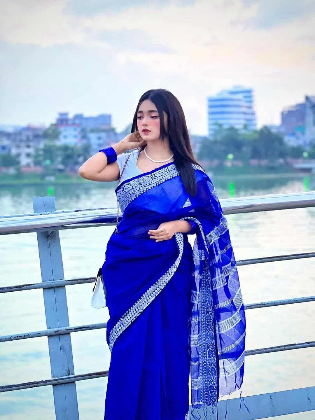 Saree Combo Gift Set - Which Contains Saree Necklace Earrings Bangles Mehedi Mirror Kitkat Tip Love Chocolate Box with Doll Rose Gazra Chirkut and More - Image 3