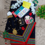 Best Saree Combo Gift Set (Valentine Special) - Saree Necklace Earrings Bangles Kitkat Eye Laner Tip Love Chocolate Box with Doll Rose Gazra Chirkut and More
