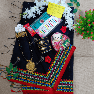Best Saree Combo Gift Set (Valentine Special) - Saree Necklace Earrings Bangles Kitkat Eye Laner Tip Love Chocolate Box with Doll Rose Gazra Chirkut and More