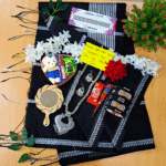 Sari Combo Gift Set - Saree Necklace Earrings Bangles Mehedi Mirror Kitkat Tip Love Chocolate Box with Doll Rose Gazra Chirkut and More