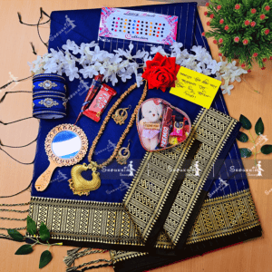 Saree Combo Gift Set - Which Contains Saree Necklace Earrings Bangles Mehedi Mirror Kitkat Tip Love Chocolate Box with Doll Rose Gazra Chirkut and More