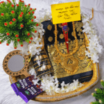 Tangail Tat Katan Saree Combo Set for Women - Saree  Churi Necklace Gazra Chocolate Mirror Etc