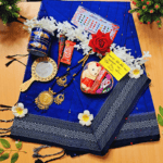 Sari Combo Gift Set - Saree Necklace Earrings Bangles Mehendi Mirror Kitkat Tip Love Chocolate Box with Doll Rose Gazra Chirkut and More
