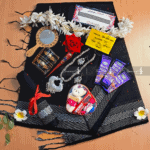 Saree Combo Gift Set with Bouse Pcs - Saree Blouse pcs Necklace Earrings Bangles Mehendi Mirror Kitkat Tip Love Chocolate Box with Doll Rose Gazra Chirkut and More